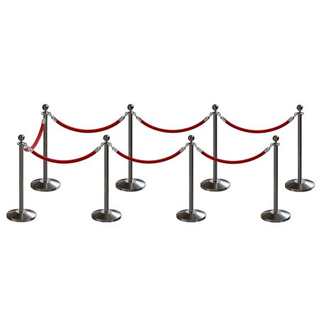 MONTOUR LINE Stanchion Post and Rope Kit Sat.Steel, 8 Ball Top7 Red Rope C-Kit-8-SS-BA-7-ER-RD-PS